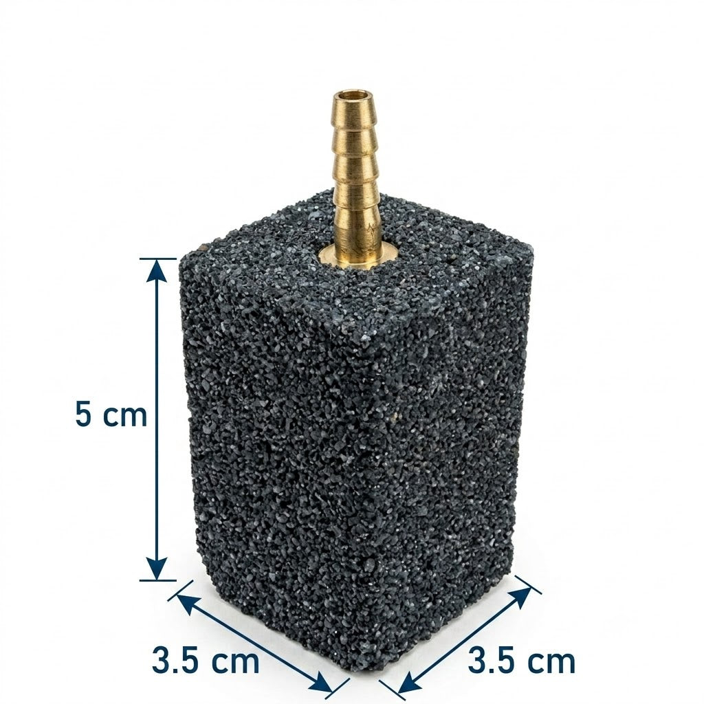 Heavy-Duty Black Rectangular Air Stone with Brass Nozzle (5 x 3.5 cm)