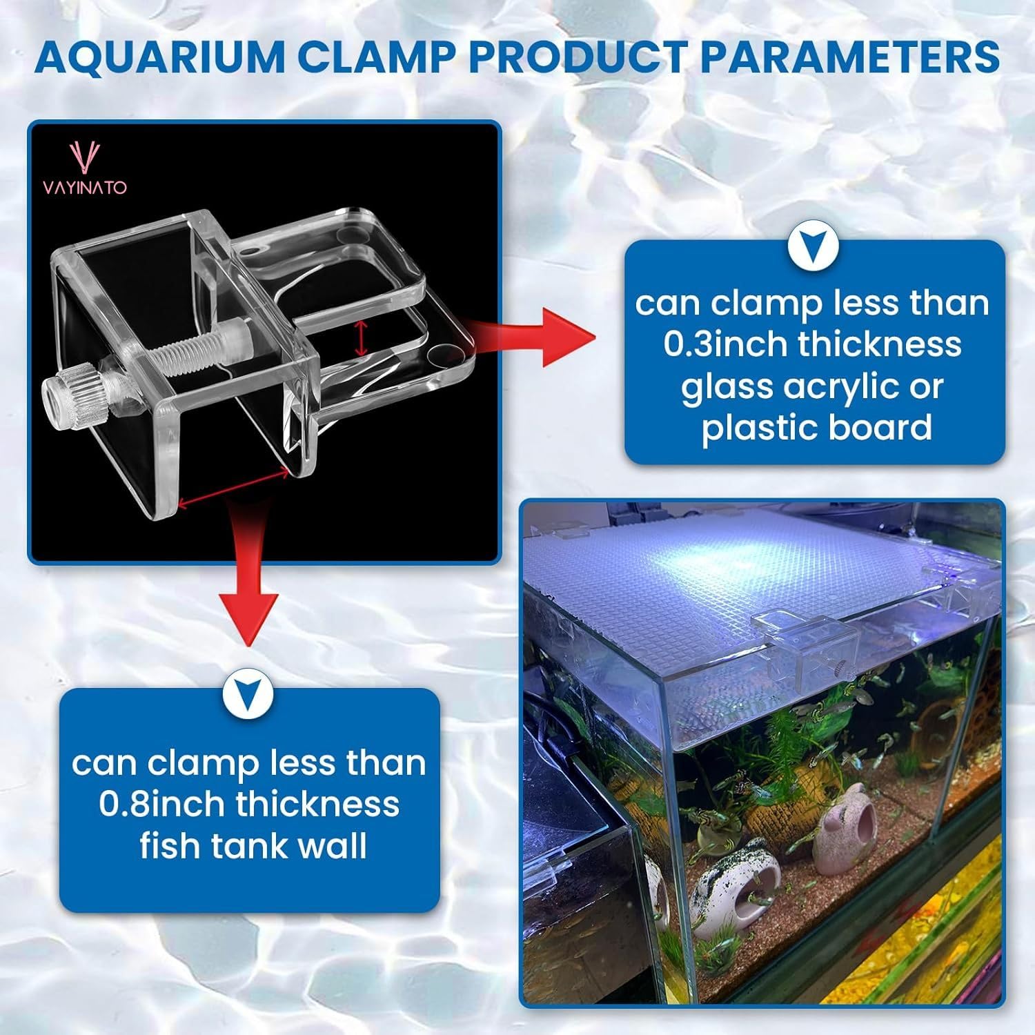 Adjustable ABS Aquarium Glass Holder Clip 6 Pcs Set - Secures up to 21 mm Glass