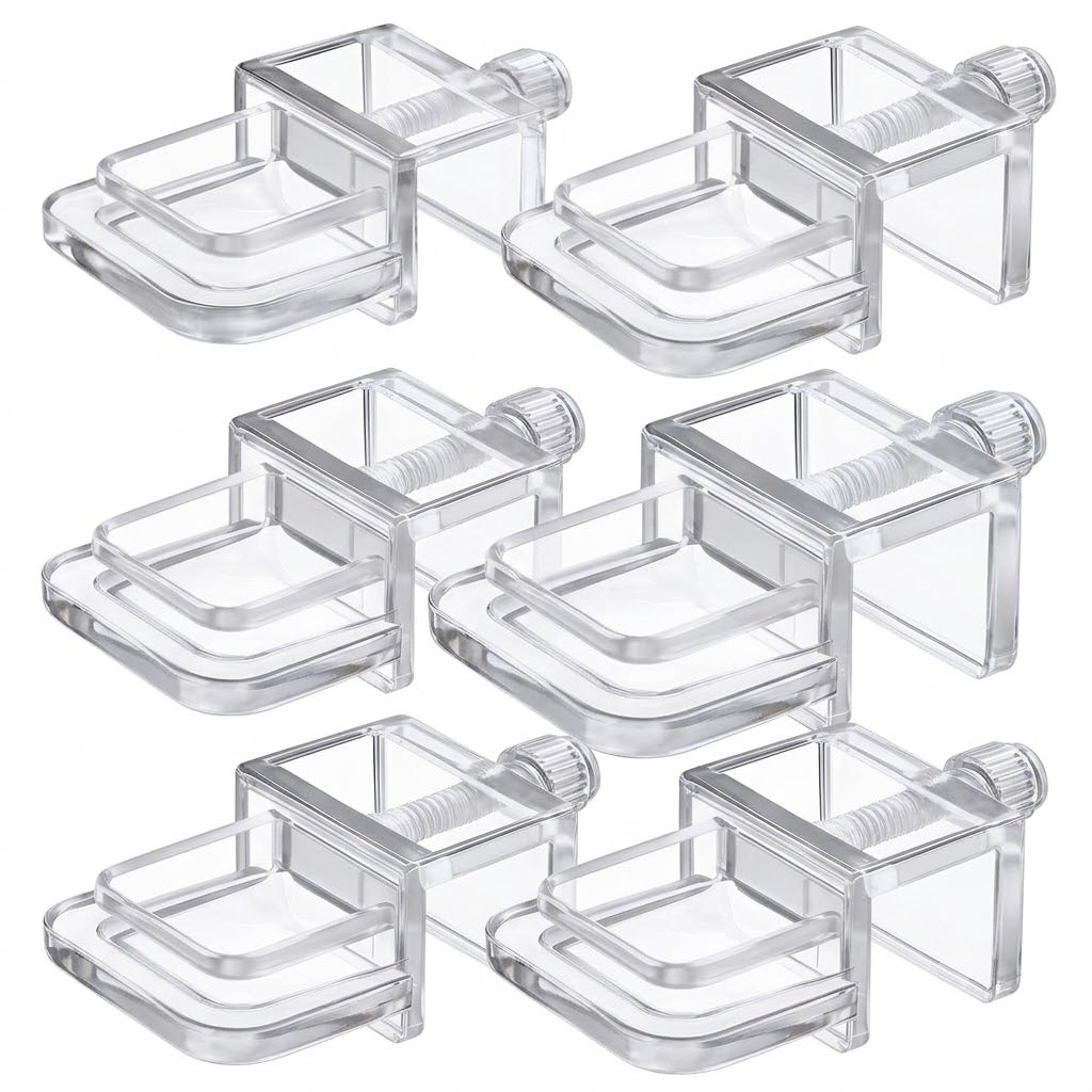 Adjustable ABS Aquarium Glass Holder Clip 6 Pcs Set - Secures up to 21 mm Glass