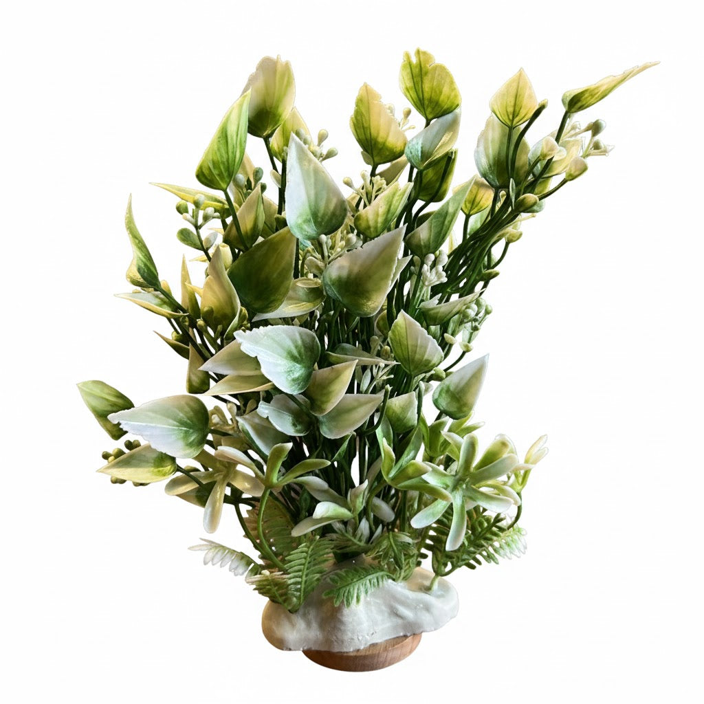 Artificial Aquarium Plant (8 Inch) – Realistic Variegated Green & White Decor (Model BS02)