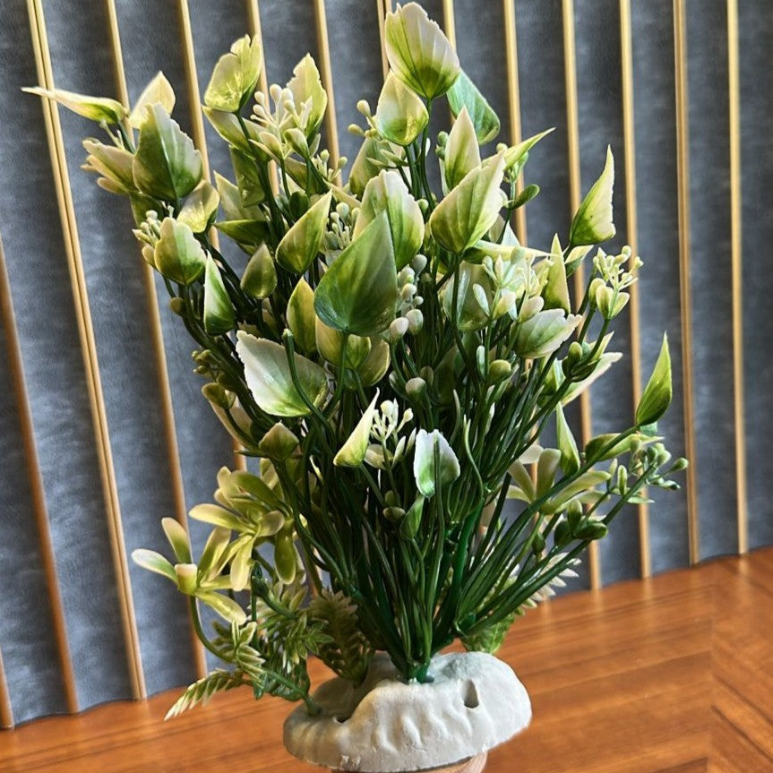 Artificial Aquarium Plant (8 Inch) – Realistic Variegated Green & White Decor (Model BS02) - 2
