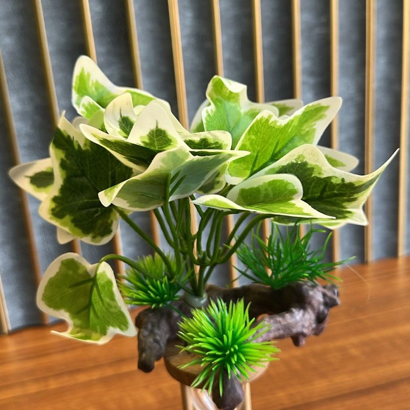 Artificial Aquarium Plant on wood designed Base (BL01-D) – 4 Inch Realistic Tank Decoration