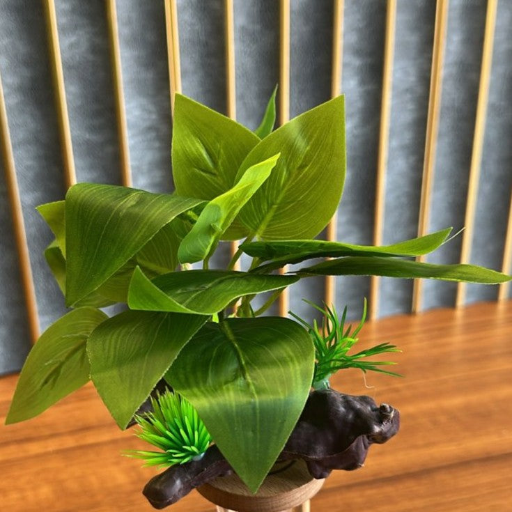 Artificial Aquarium Plant on wood designed Base (BL01-F) – 4 Inch Realistic Tank Decoration