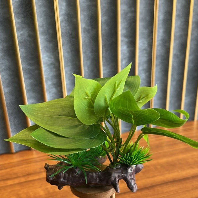 Artificial Aquarium Plant on wood designed Base (BL01-F) – 4 Inch Realistic Tank Decoration - 2