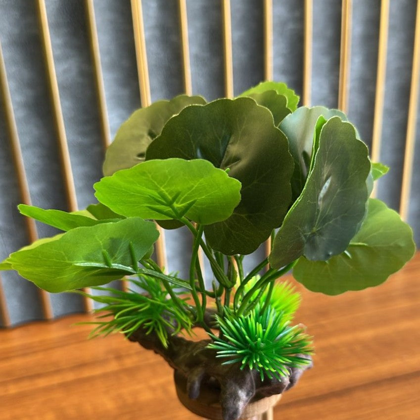 Artificial Aquarium Plant on wood designed Base (BL01-G) – 4 Inch Realistic Tank Decoration