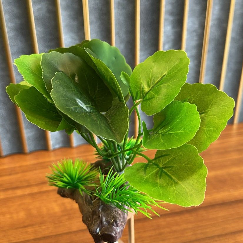 Artificial Aquarium Plant on wood designed Base (BL01-G) – 4 Inch Realistic Tank Decoration