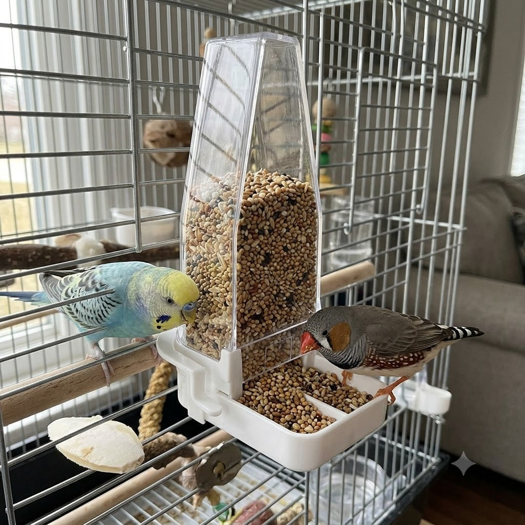 Plastic Twin Bird Feeder (Height: 12 cm) – Clear Gravity Seed Dispenser