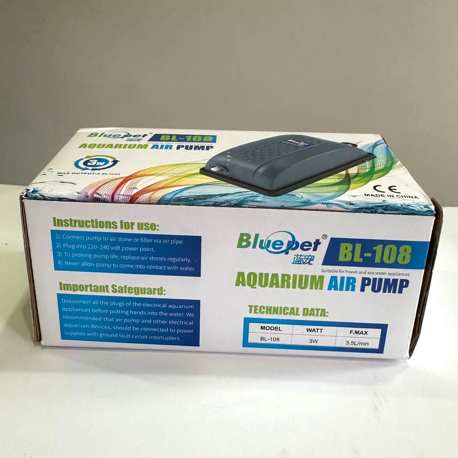 Blue Pet BL-108 Aquarium Air Pump - 3 Watts - 4