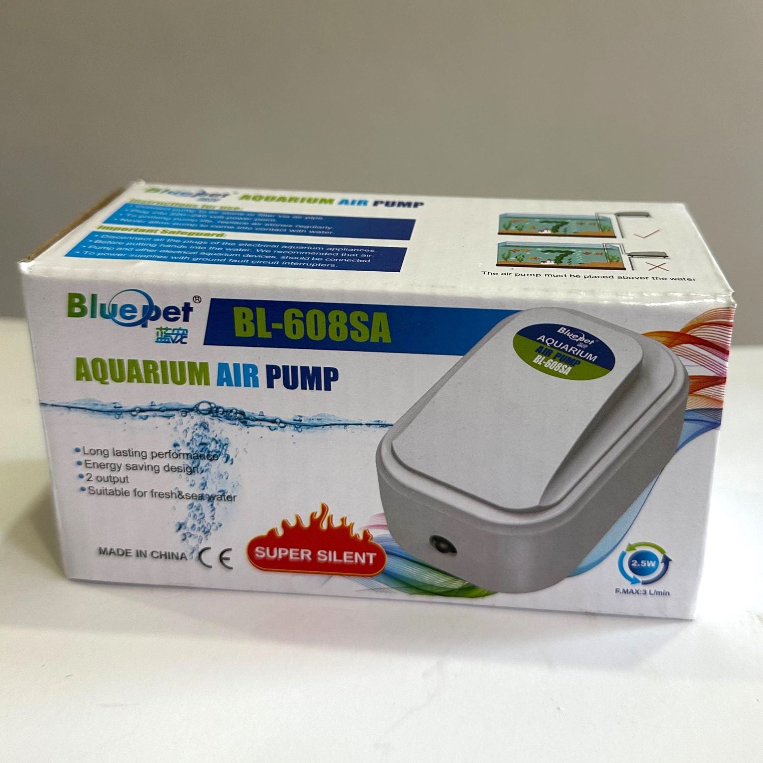 Blue Pet BL-608SA Super Silent Aquarium Air Pump - 2.5W - 2