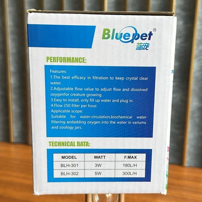 Bluepet BLH-302 Aquarium Hang On Filter (5W) – 300L/H with Surface Skimmer - 5