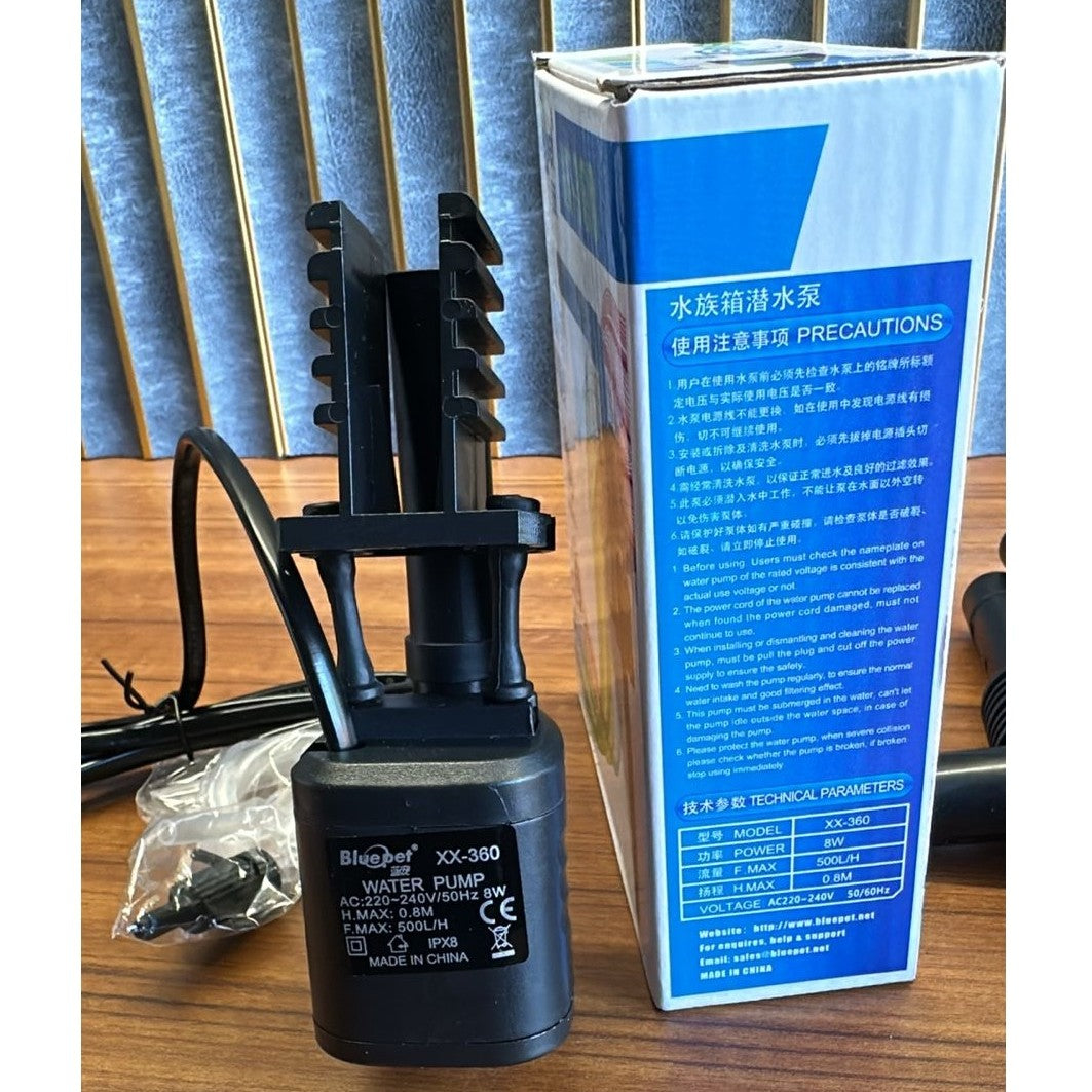 Bluepet XX-360 Aquarium Water Pump (8W) – 500L/H 3-in-1 Submersible Filter Pump - 4