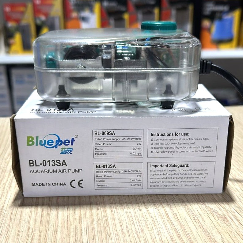 Bluepet BL-013SA Dual Outlet Aquarium Air Pump (6W) – Transparent Adjustable Aerator