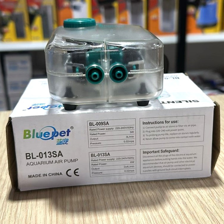 Bluepet BL-013SA Dual Outlet Aquarium Air Pump (6W) – Transparent Adjustable Aerator