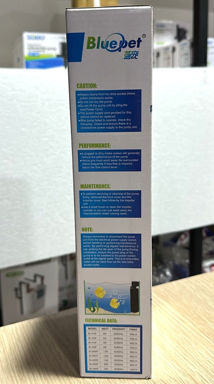 Bluepet BL-2000F Aquarium Internal Filter - 20W, 880 L/H