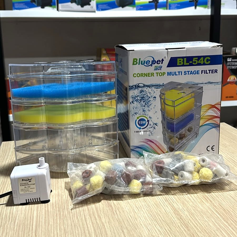 Bluepet BL-54C 15W Corner Top Multi-Stage Aquarium Filter 15W
