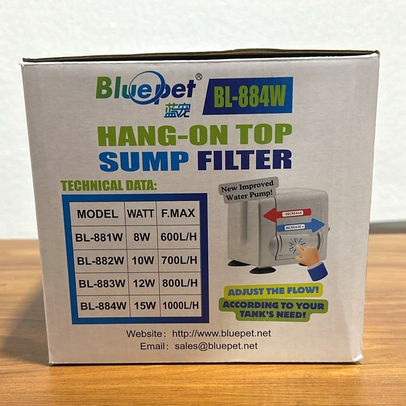 Blue Pet BL-884W Hang-On Top Sump Filter 15 Watts 1000 L/H