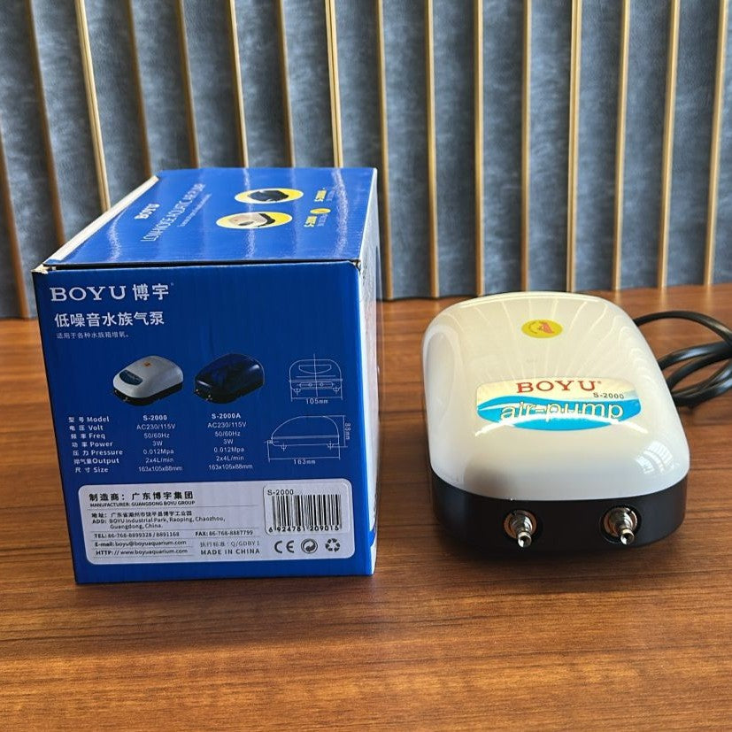 Boyu S-2000 Low-Noise Aquarium Air Pump (3W) – Adjustable Dual Outlet Aerator - 4