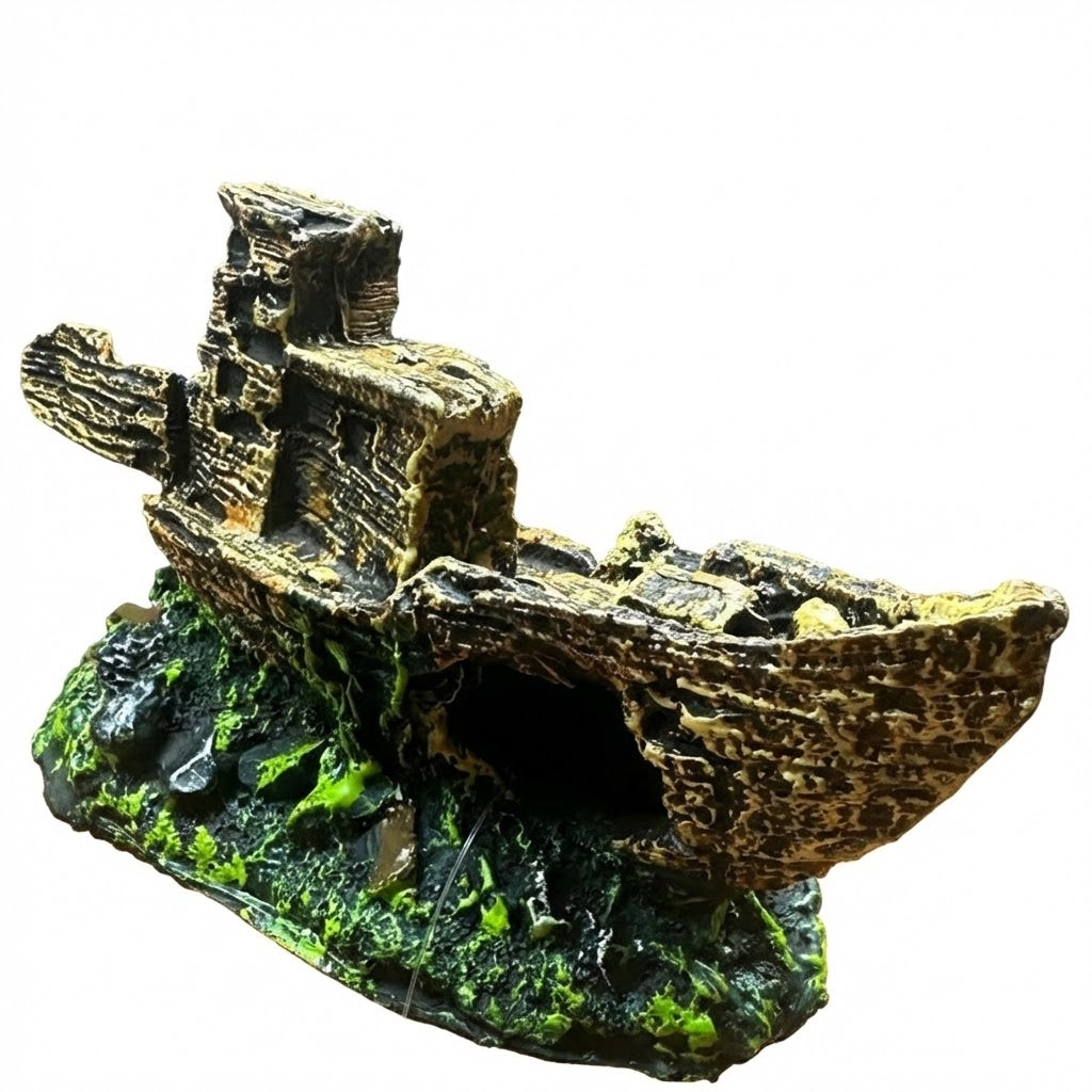 Vintage Broken Shipwreck Aquarium Decoration – Realistic Resin Ornament