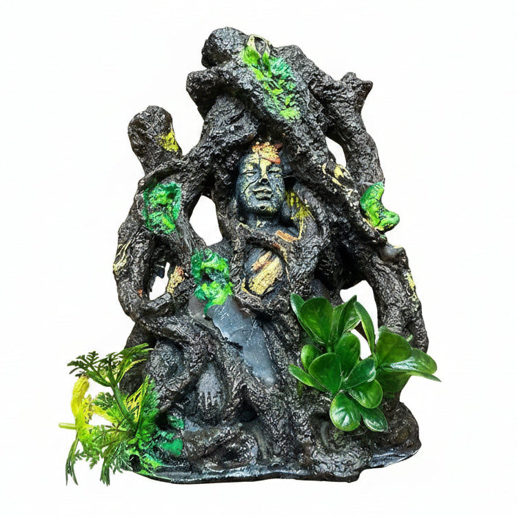 Buddha Head in Tree Roots Aquarium Decoration (16cm) – Resin Hideout