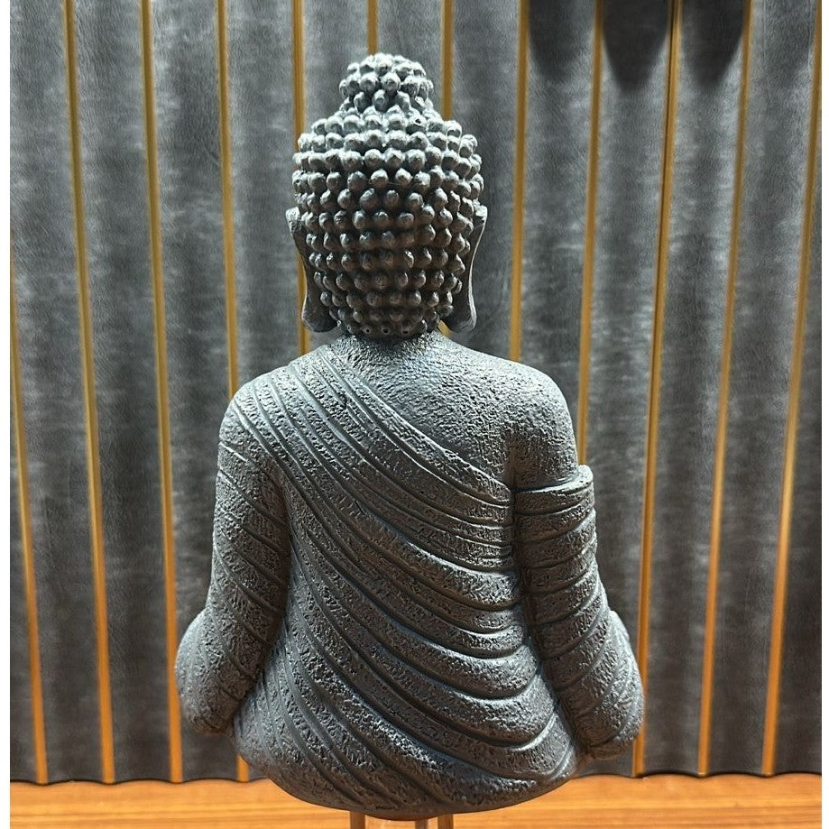 Meditating Buddha Aquarium Decoration (21 x 15 cm) – Grey Zen Ornament - 2