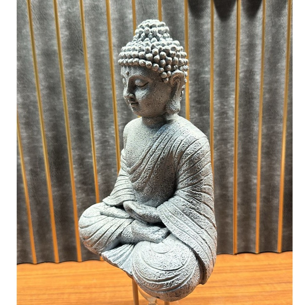 Meditating Buddha Aquarium Decoration (21 x 15 cm) – Grey Zen Ornament - 3