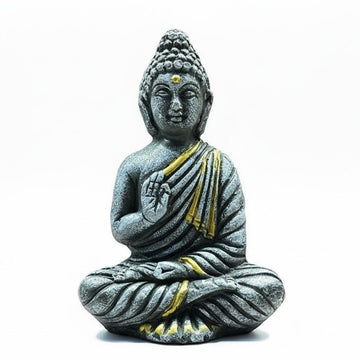 Meditating Buddha Aquarium Decoration (13 x 8 cm) – Grey & Gold Zen Ornament