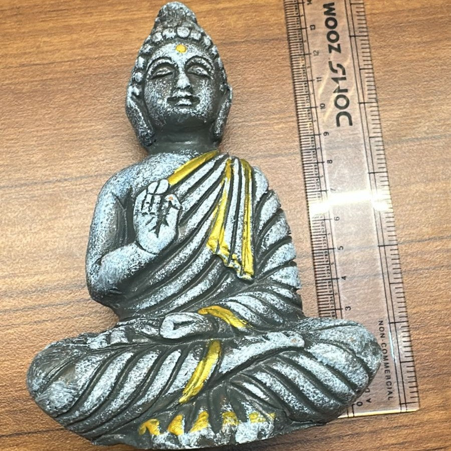 Meditating Buddha Aquarium Decoration (13 x 8 cm) – Grey & Gold Zen Ornament - 2