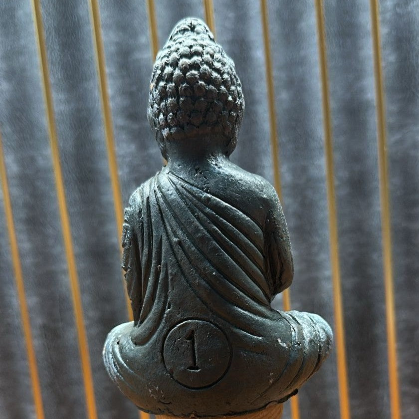Meditating Buddha Aquarium Decoration (13 x 8 cm) – Grey & Gold Zen Ornament - 4