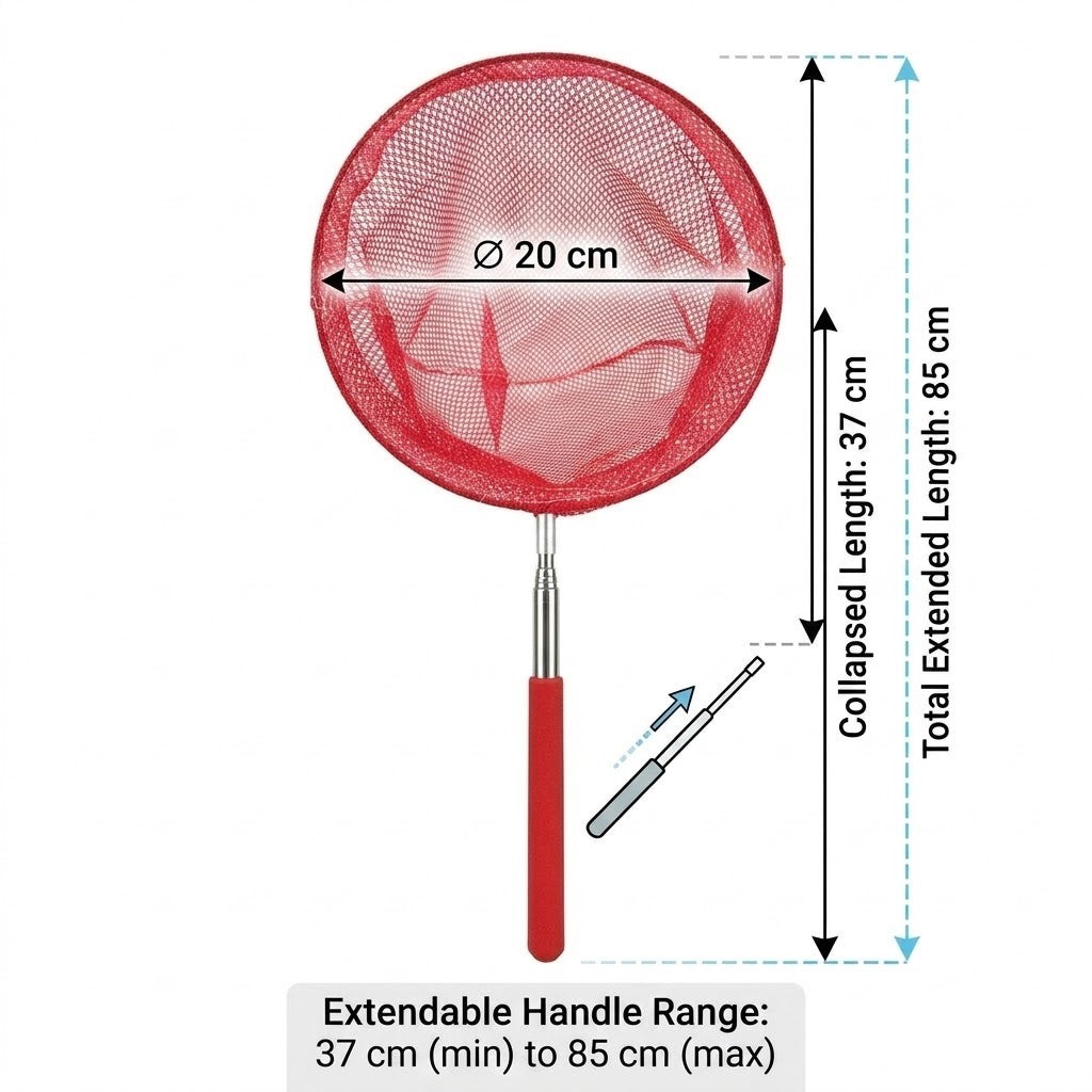 Round Aquarium Fish Net with Extendable Handle (Roud Size: 20 cm)