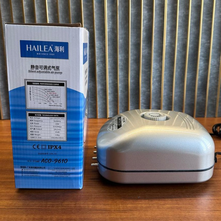 Hailea ACO-9610 Adjustable Air Pump (10W) – 4-Outlet High Output Aerator - 4
