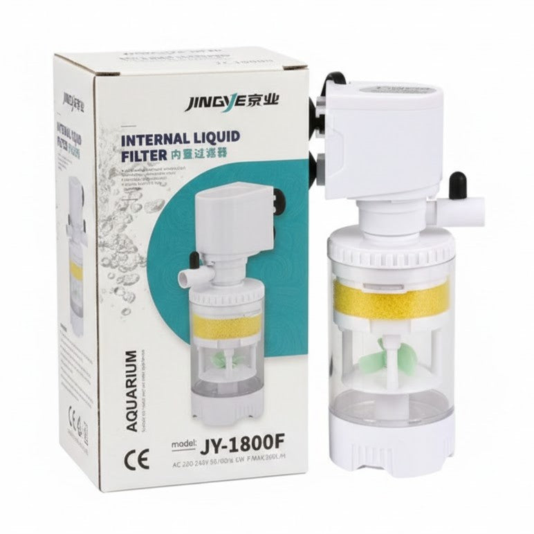 Jingye JY-1800F Aquarium Internal Filter (6W) – 500L/H Transparent 3-in-1 Power Filter