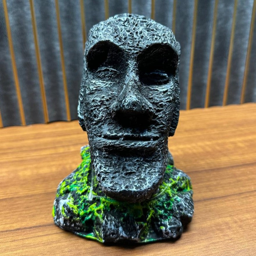 Ancient Stone Man Face Aquarium Decoration (15cm) – Realistic Resin Ornament - 5