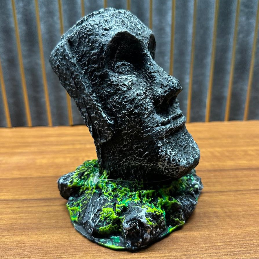 Ancient Stone Man Face Aquarium Decoration (15cm) – Realistic Resin Ornament