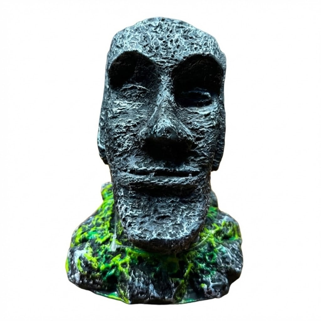 Ancient Stone Man Face Aquarium Decoration (15cm) – Realistic Resin Ornament