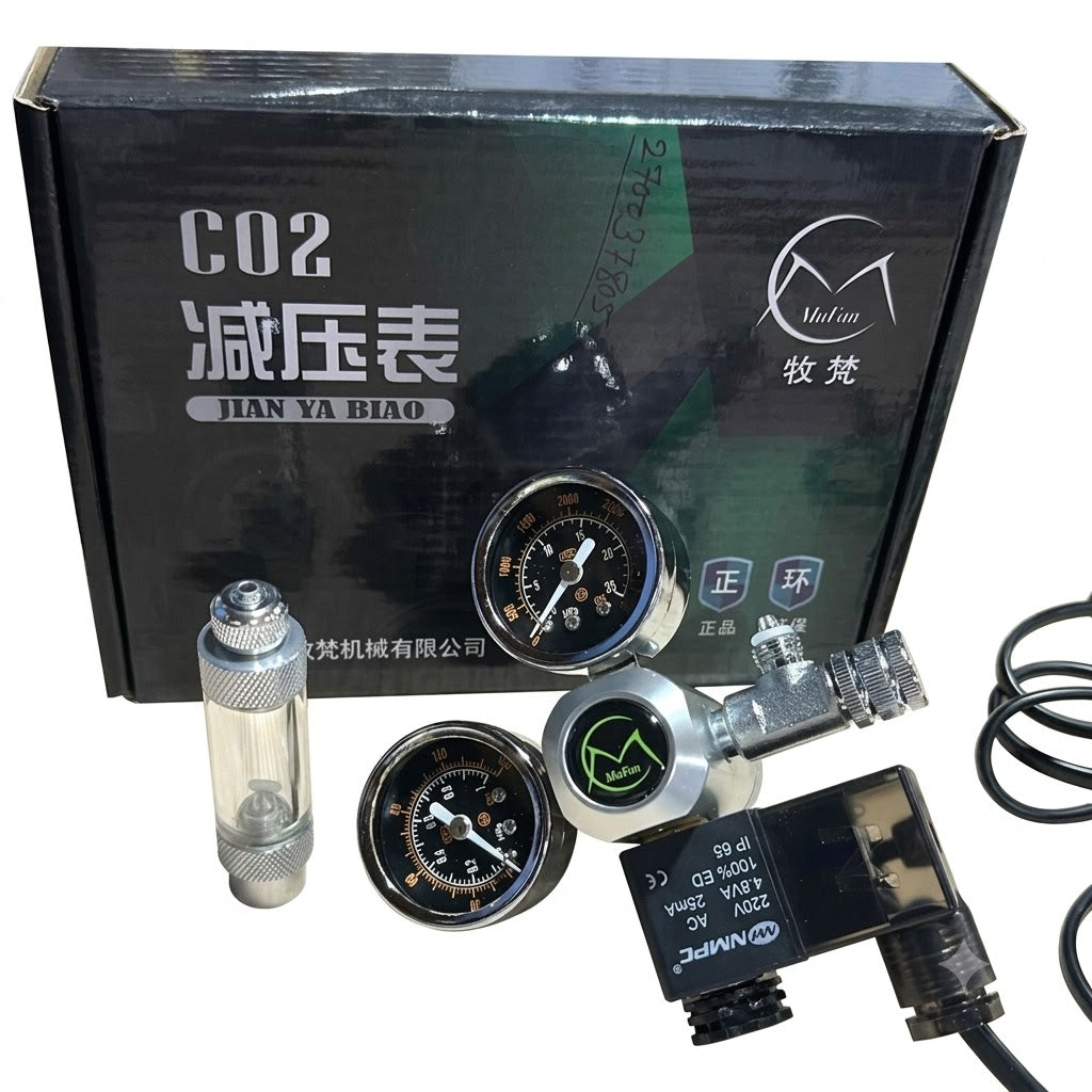 Mufan CO2 Dual Gauge Regulator With Solenoid & Bubble Counter