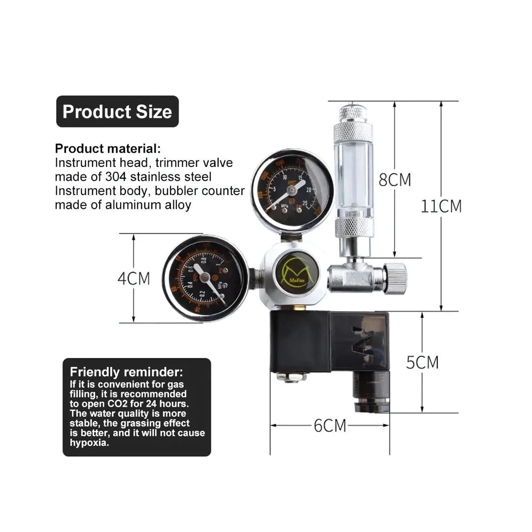 Mufan CO2 Dual Gauge Regulator With Solenoid & Bubble Counter