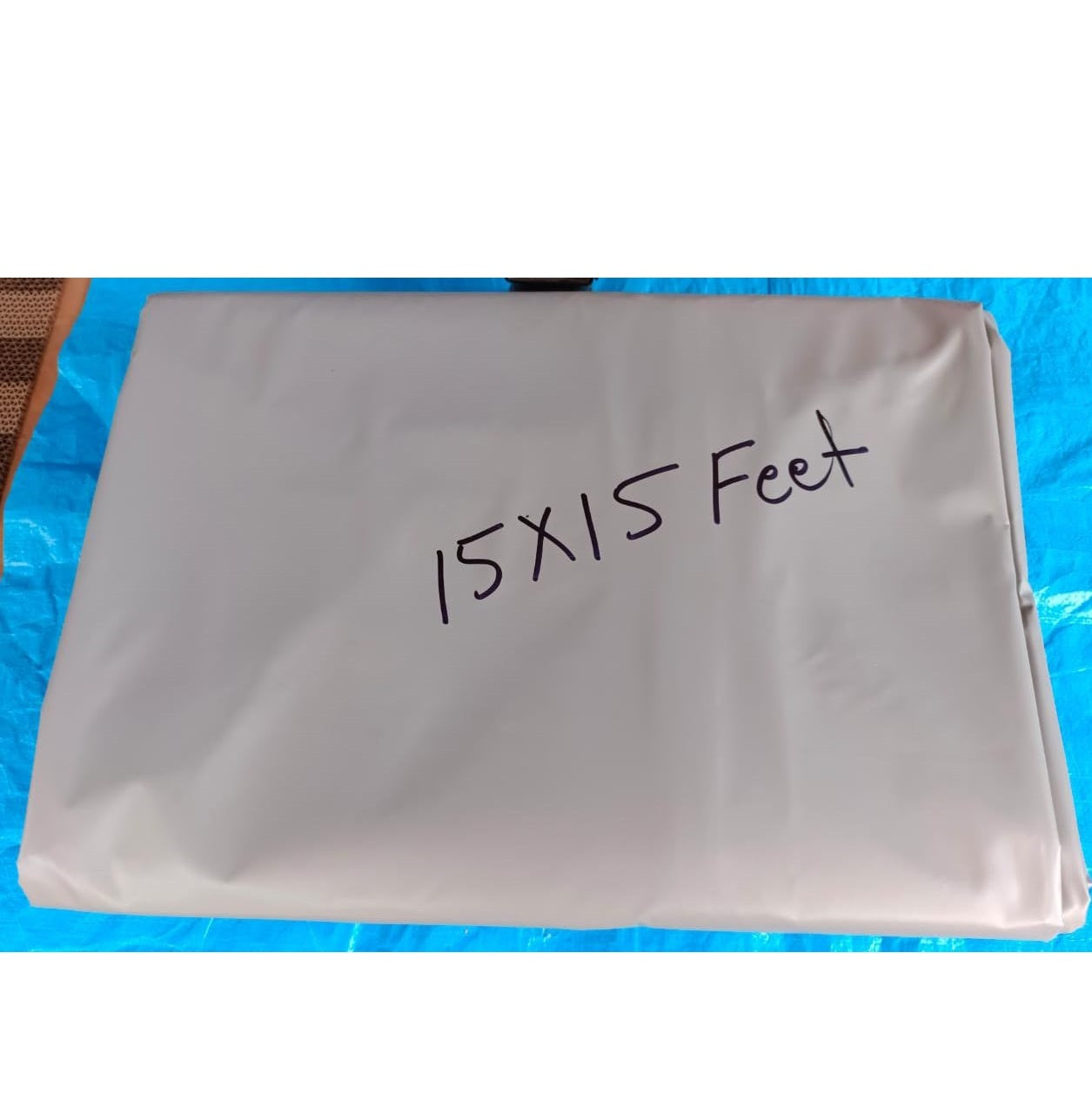 4.57 x 4.57 Meter 15 x 15 Feet 350 GSM Rectangular PVC Coated Nylon Grey color Sheet for Fish Pond - 3