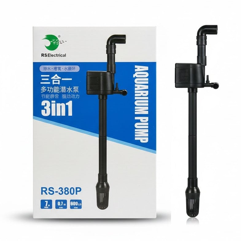 RS Electrical RS-380P Aquarium Submersible Pump (7W) – 3-in-1 Top Filter
