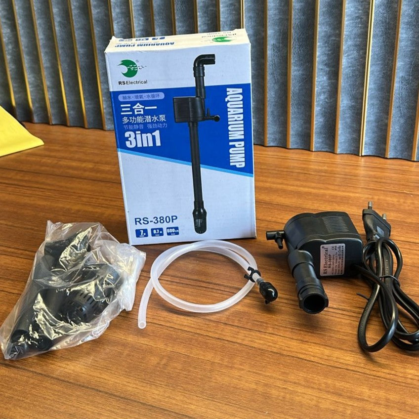 RS Electrical RS-380P Aquarium Submersible Pump (7W) – 3-in-1 Top Filter