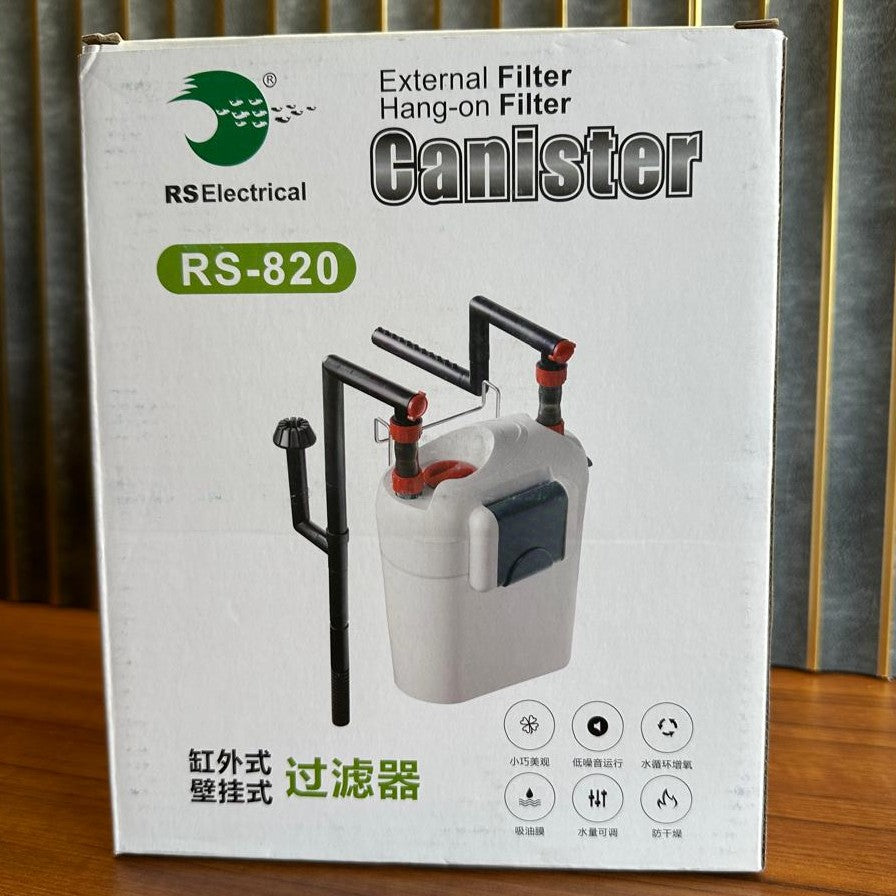 RS Electrical RS-820 Hang-On Canister Filter (6W) – 600L/H External Filter with Surface Skimmer
