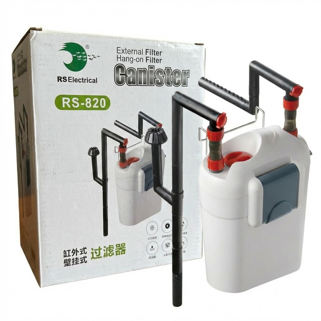 RS Electrical RS-820 Hang-On Canister Filter (6W) – 600L/H External Filter with Surface Skimmer