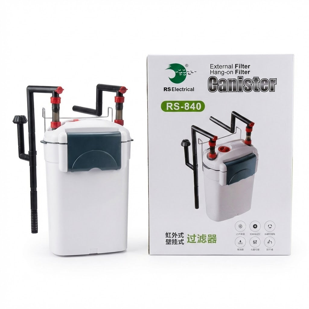 RS Electrical RS-840 Hang-On Canister Filter (8W) – 800L/H with Surface Skimmer