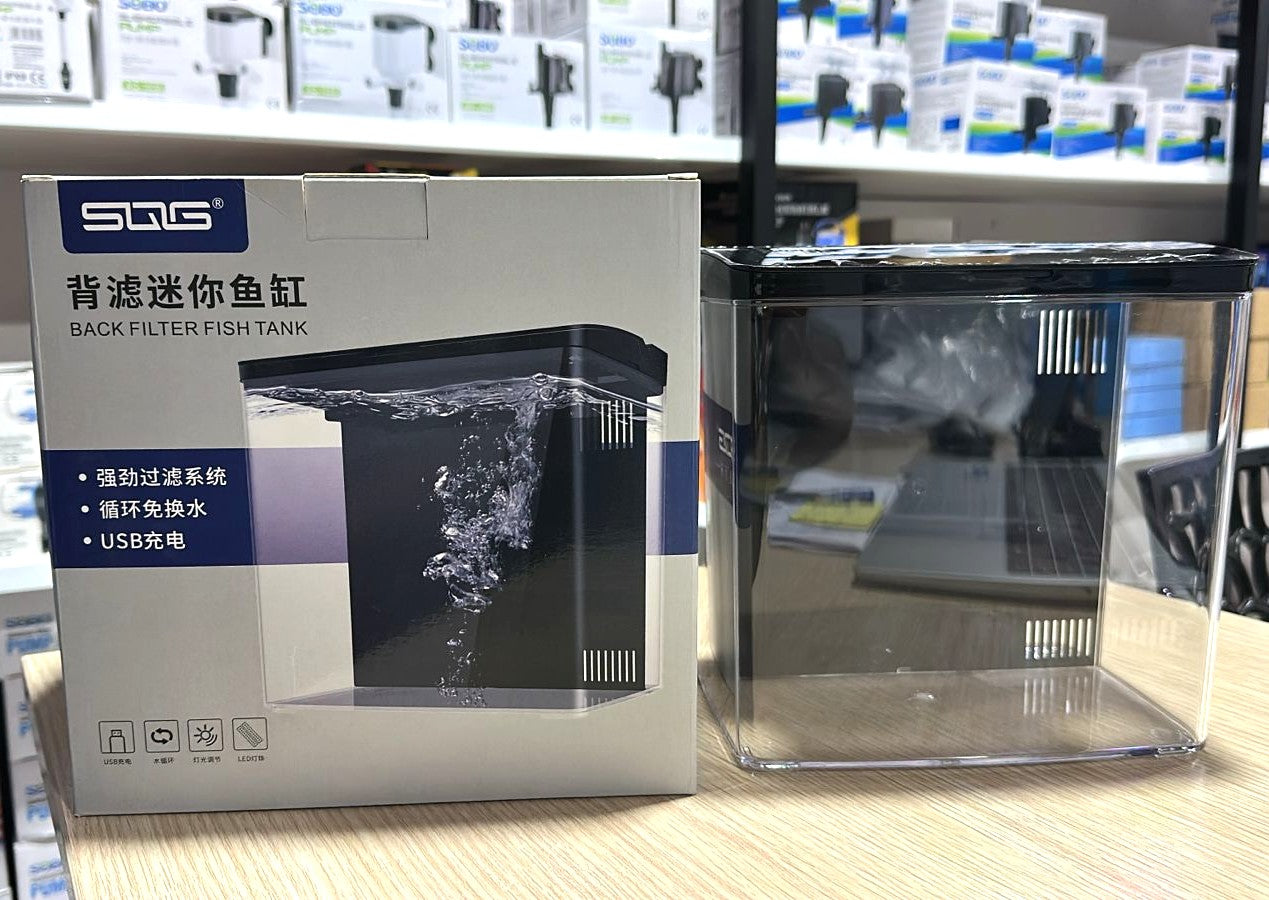 SQG Mini Back Filter Desktop Fish Tank with LED Light (20 x 14 x 20 cm)