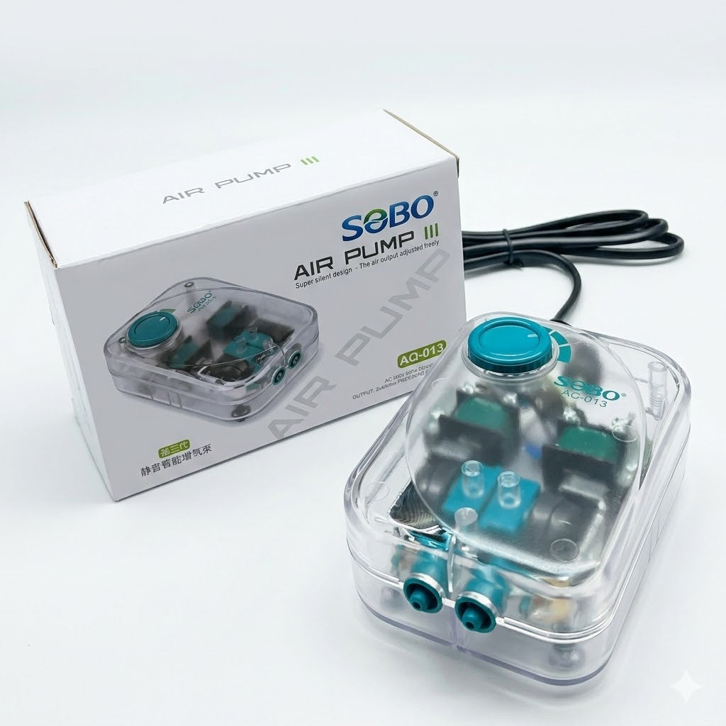 Sobo AQ-013 Transparent Aquarium Air Pump (4W) – Adjustable Dual Outlet Oxygenator