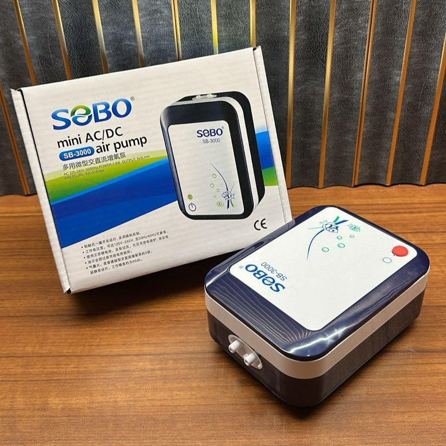 Sobo SB-3000 AC/DC Mini Aquarium Air Pump (2.8W) – Rechargeable Battery Oxygenator