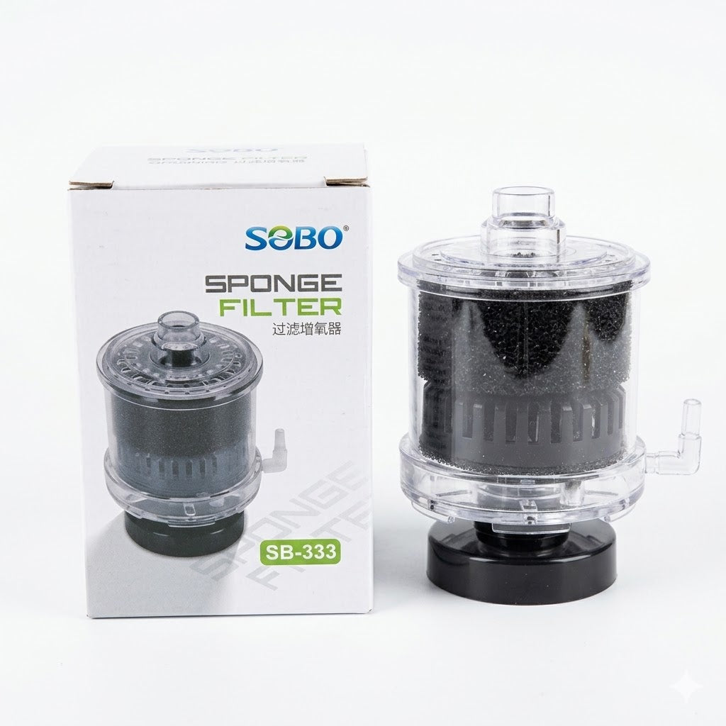 Sobo SB-333 Aquarium Sponge Filter – Compact Enclosed Bio-Sponge with Ceramic Media Chamber