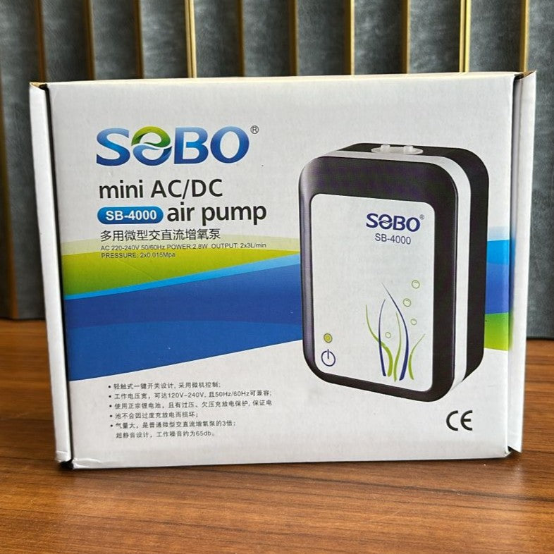 Sobo SB-4000 AC/DC Rechargeable Aquarium Air Pump (2.8W) – Dual Outlet