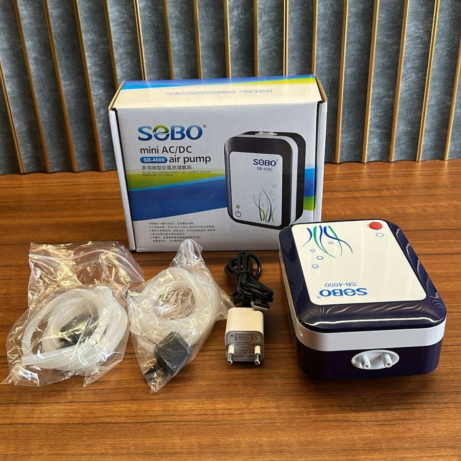 Sobo SB-4000 AC/DC Rechargeable Aquarium Air Pump (2.8W) – Dual Outlet