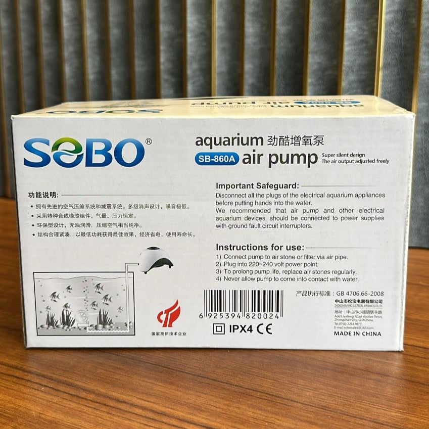 Sobo SB-860A Adjustable Aquarium Air Pump (10W) – Dual Outlet Super Silent Oxygenator