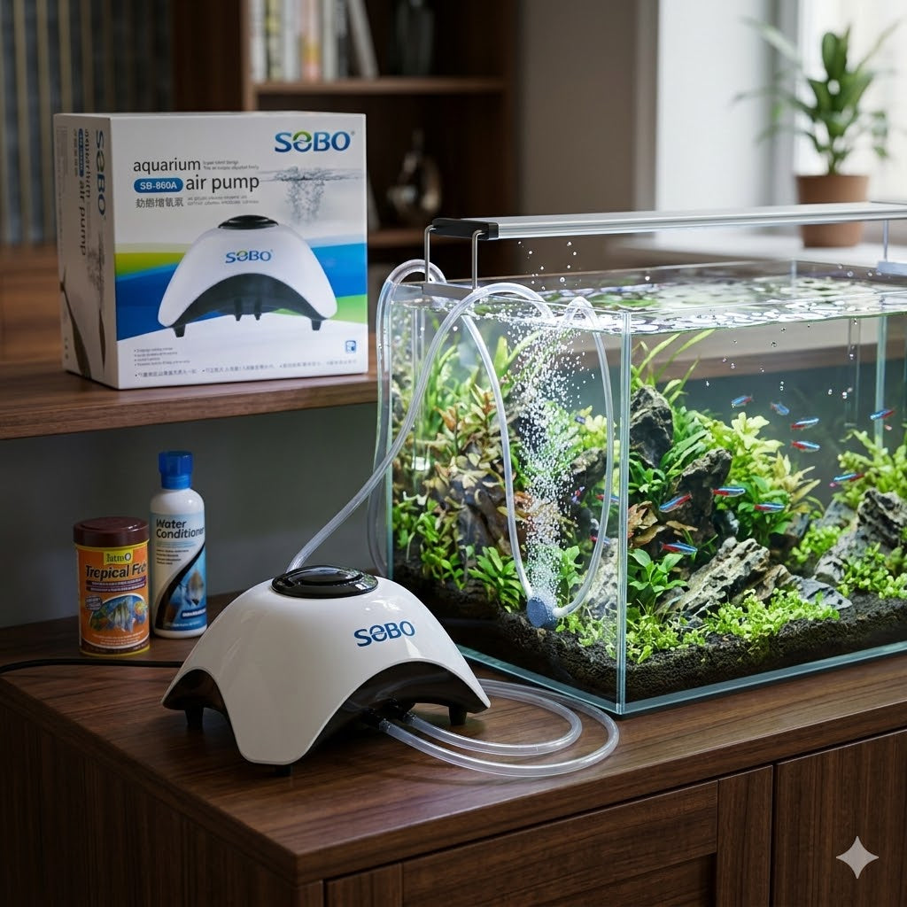 Sobo SB-860A Adjustable Aquarium Air Pump (10W) – Dual Outlet Super Silent Oxygenator